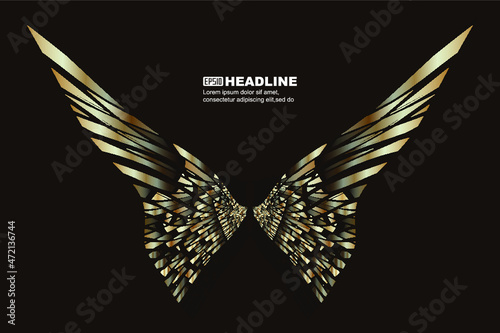 Golden fragments form abstract vector shapes of butterfly shapes or wings