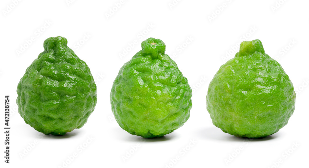 Fototapeta premium Fresh Three bergamot fruit on white background.