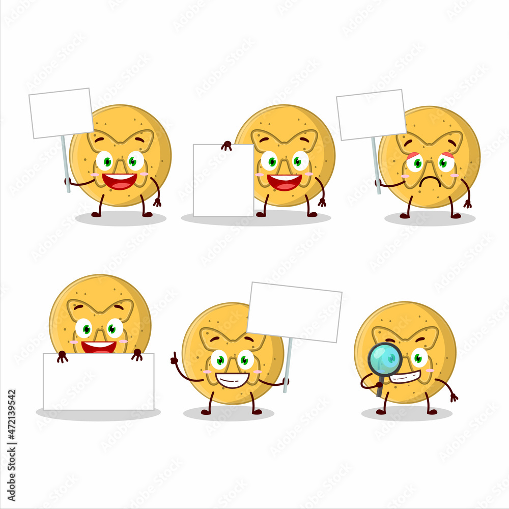 Dalgona candy butterfly cartoon character bring information board Dalgona candy butterfly cartoon character bring information board