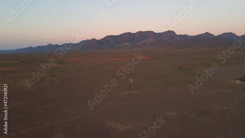Aerial pullback, reveal Dramatic Arid location, Wilpena Pound, South Australia Outback photo