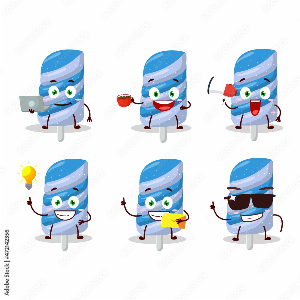Gummy candy blueberry cartoon character with various types of business emoticons