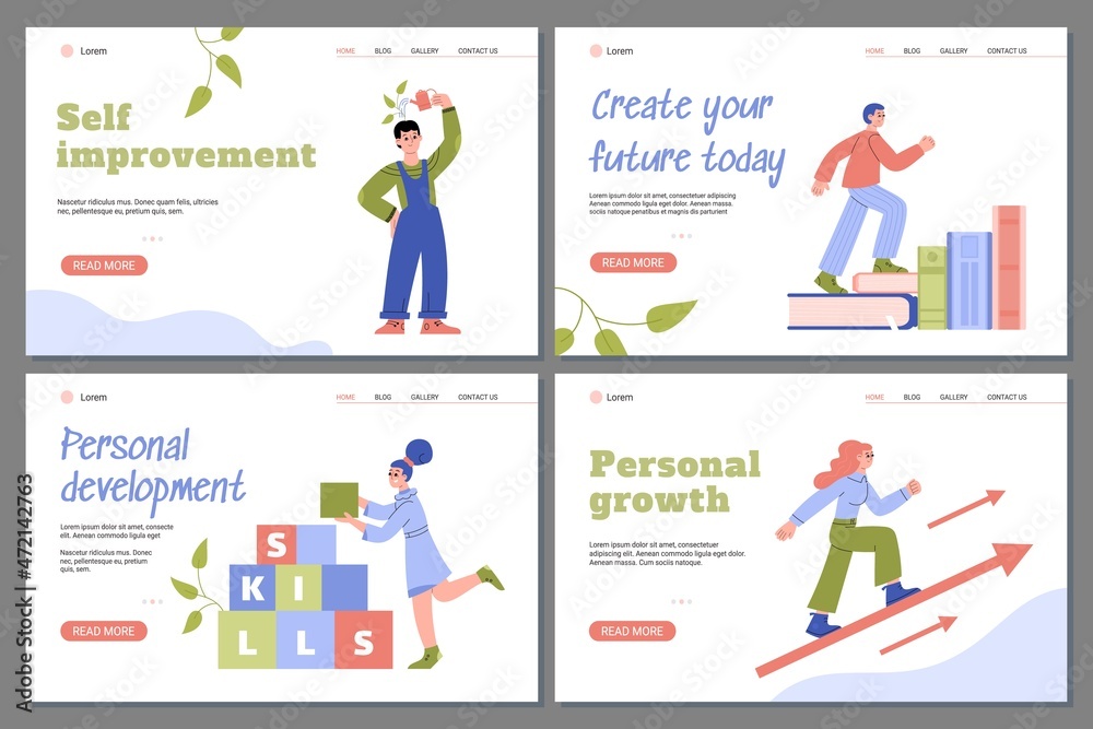 Personal growth, self development and training for achievement goal a web banners