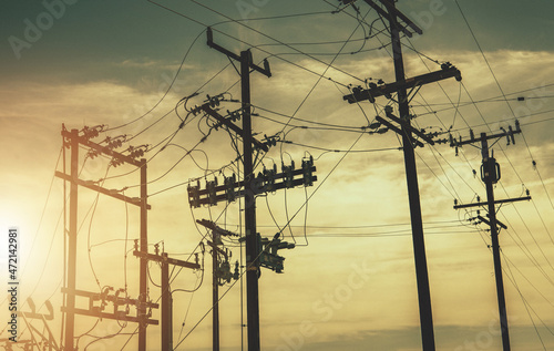 Wooden Electric Poles and High Voltage Infrastructure