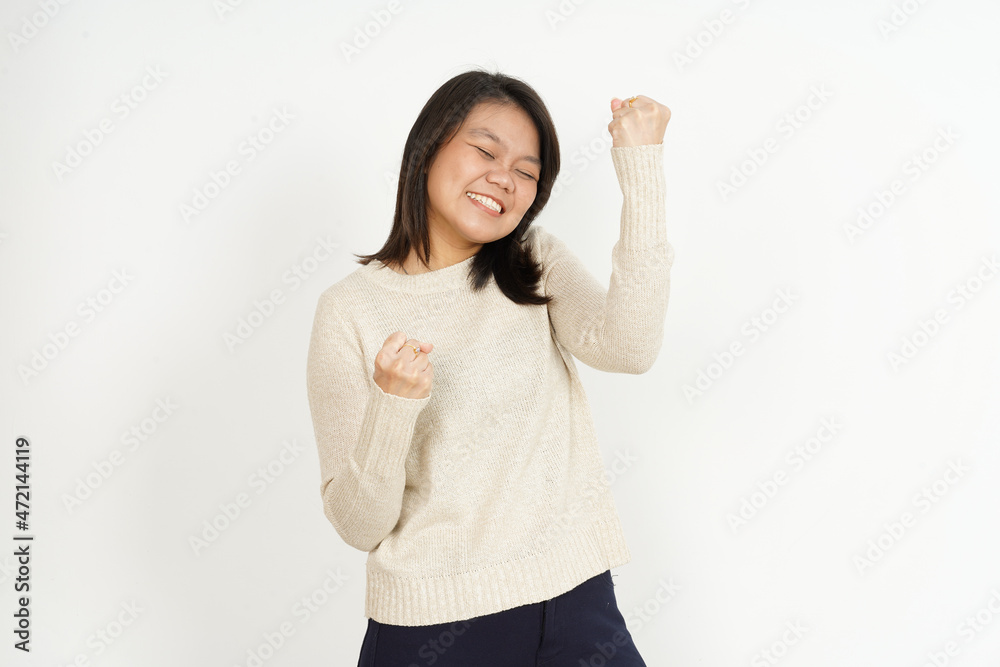 Yes Winning Gesture of Beautiful Asian Woman Isolated On White Background Yes Winning Gesture of Beautiful Asian Woman Isolated On White Background