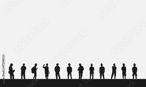 Silhouette of business people standing in line. Vector illustration.