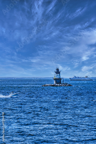 The lighthouse off Orient Point is situated on a small island in Long Island Sound
