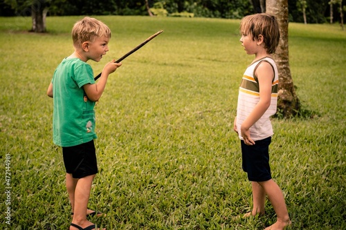 Bilde på lerret Two boys fighting. Children bullying and arguing.