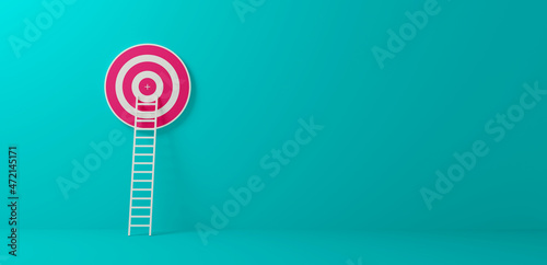 3d rendering illustration, Stand out from the crowd and think different creative idea concepts. Longest white ladder and aiming high to goal target with copy space