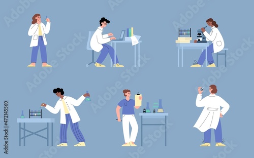 Scientists in laboratory making research for production new coronavirus vaccine.