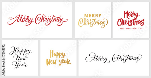 Christmas and New year calligraphy. Hand drawn Merry Christmas text. Winter season holiday typography. For celebration cards, social media banners, party posters, gift tags, photo overlays.