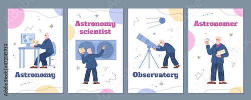 Astronomy and space exploration banners set, flat vector illustrations.