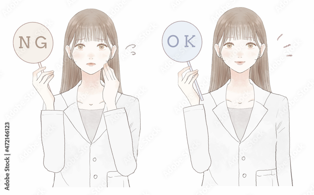 OK・NGの札を持った女性医師のセット