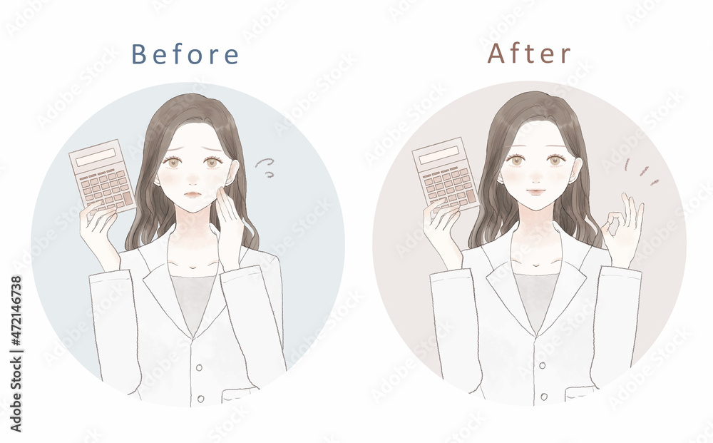 電卓を持っている女性医師のセット 電卓を持っている女性医師のセット