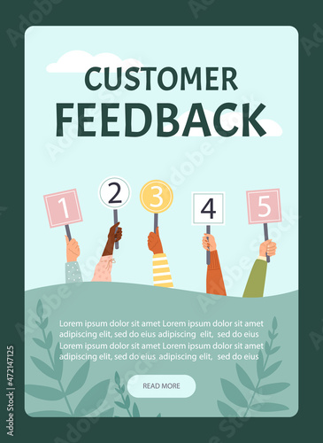 Customers feedback and clients opinion banner, flat vector illustration.