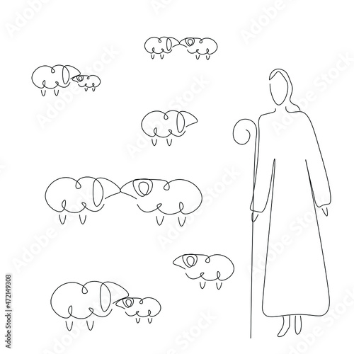 Jesus Christ the good shepherd line drawing vector illustration