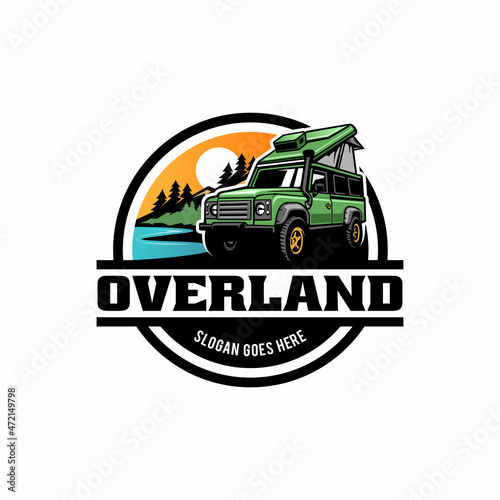 Off road SUV car with roof - pop up tent illustration logo vector