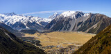 Aerial view to Hooker Valley and Mt Cook. Aoraki/Mt Cook National Park, New Zealand