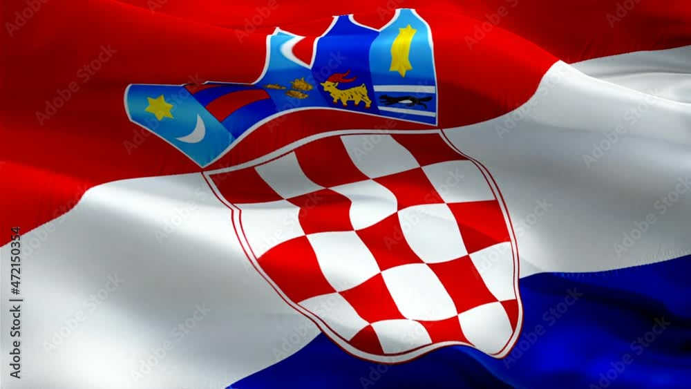 Croatia flag video. National 3d Croatian Flag Slow Motion video. Croatia tourism Flag Blowing Close Up. Croatian Flags Motion Loop HD resolution Background Closeup 1080p Full HD video flags 