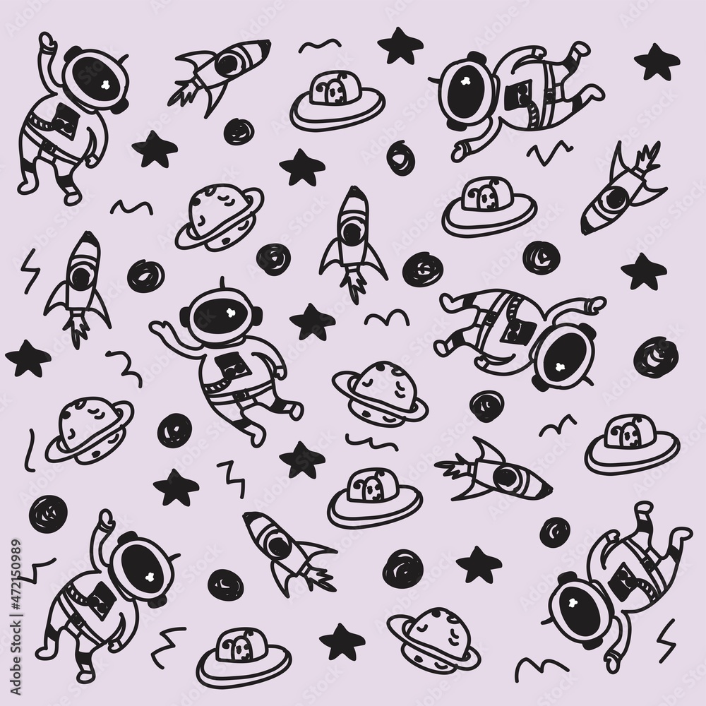 Fototapeta premium Vector illustration of space doodle seamless pattern