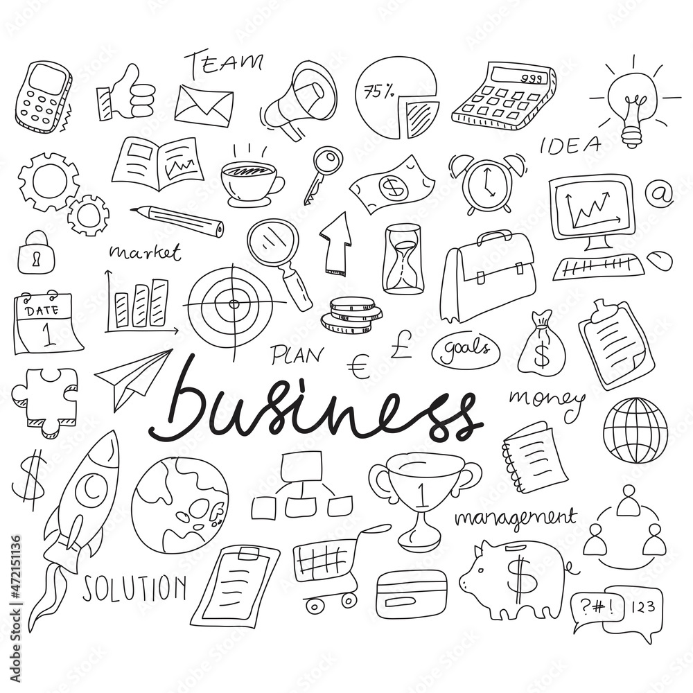 Vector illustration of business doodle icon. Hand drawn Vector illustration of business doodle icon. Hand drawn