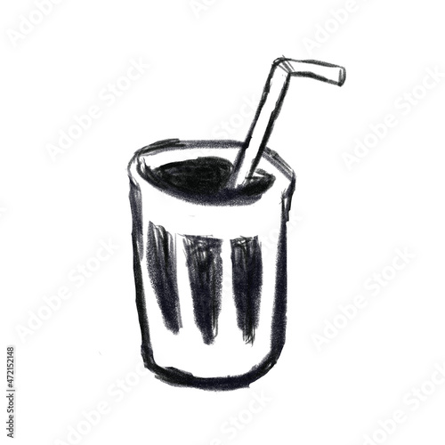 アイスコーヒー 手描き 白黒