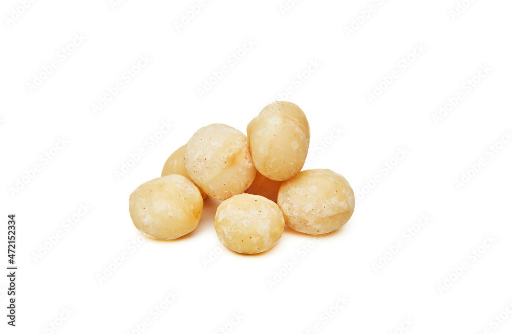 Macadamia nuts isolated on a white background Macadamia nuts isolated on a white background