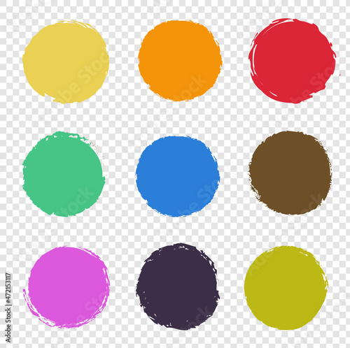 Colorful Paint Circle Brush Stroke Collections Transparent Background , Vector Illustration