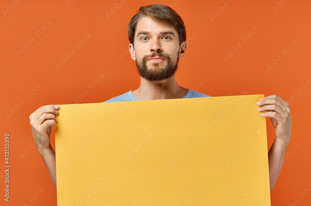 funny man yellow mockup poster discount isolated background funny man yellow mockup poster discount isolated background
