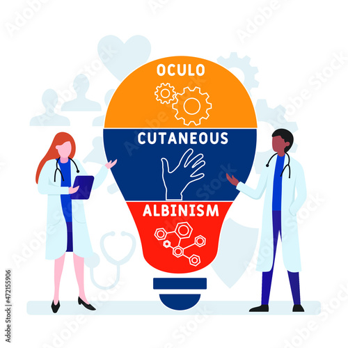 OCA - Oculo Cutaneous Albinism acronym. medical concept background.  vector illustration concept with keywords and icons. lettering illustration with icons for web banner, flyer, landing 