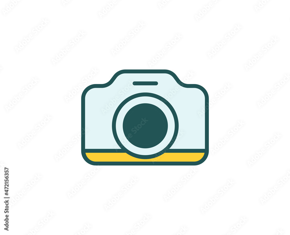 Line camera icon isolated on white background. Outline symbol for website design, mobile application, ui. Electronics pictogram. Vector illustration, editorial stroсk. 