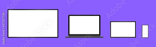 Vector minimalistic 3d illustration set device. Realistic smartphone laptop, tablet, tv. Device screen for graphics presentations wallpaper design. Vector illustration
