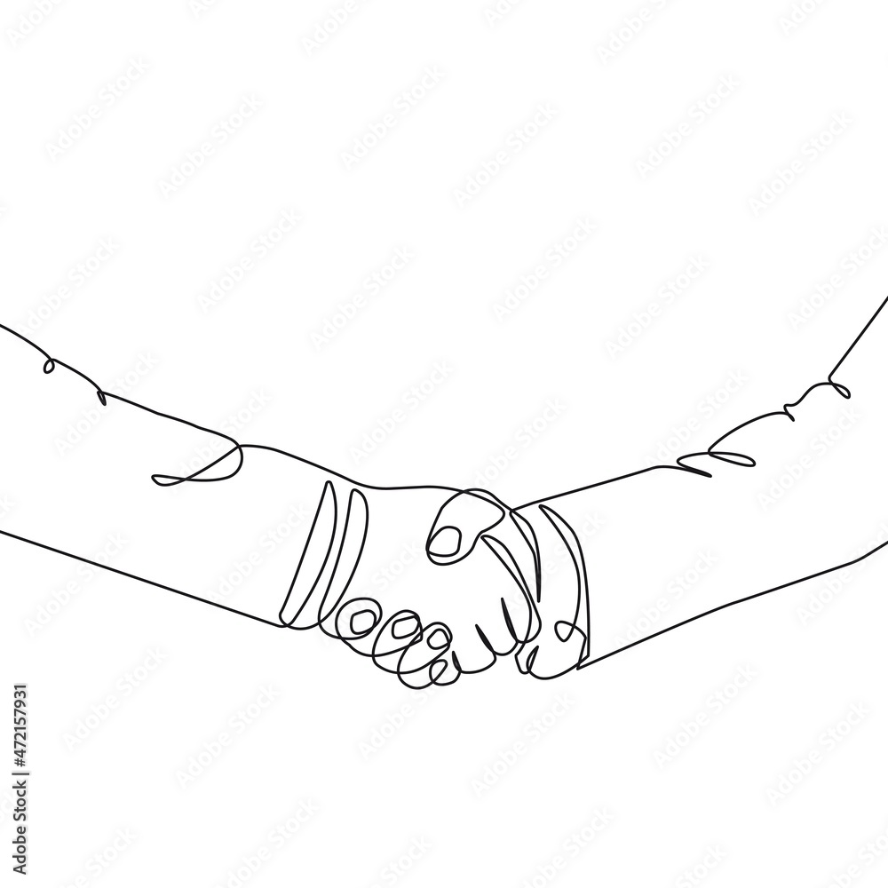 Handshake Continuous One Line Drawing Black Sketch Isolated on White