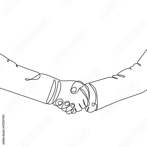 Handshake Continuous One Line Drawing Black Sketch Isolated on White Background. Business Handshake Line Art Drawing for Modern Design, Wall Decor, Prints, Posters. Vector illustration