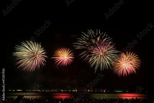 Colourful fireworks on the dark sky for celebration and festival party Christmas and New year