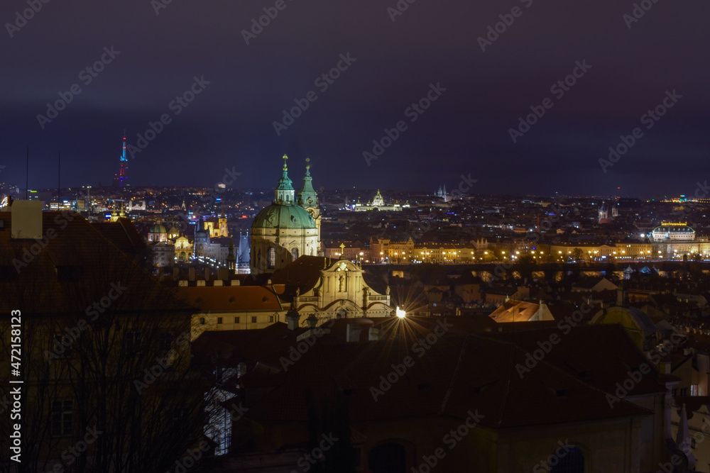City skyline at night, architecture and street lights, beautiful landscape