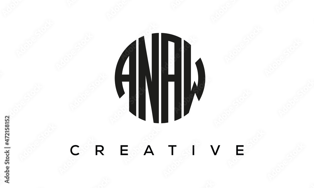 Letters ANAW creative circle logo design vector, 4 letters logo Letters ANAW creative circle logo design vector, 4 letters logo