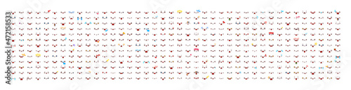 Mega set of cute kawaii emoticon faces. Collection emoticon in manga cartoon style. Big set funny cartoon japanese emoticon in in different expressions.
