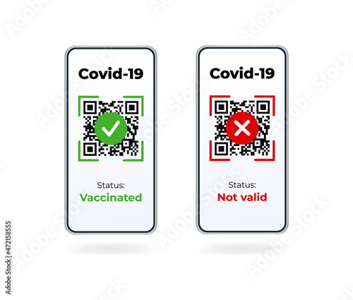 Qr code verification. Covid-19 digital passport vaccine certificate.