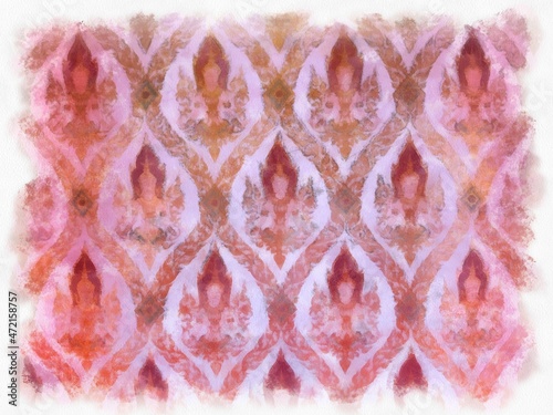 The pattern of the ancient Thep Phanom watercolor style illustration impressionist painting.