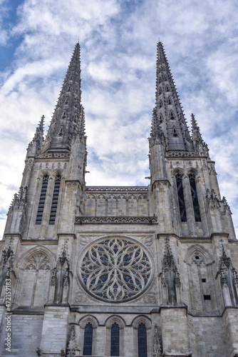 Bordeaux, France - 7 Nov, 2021: View of Saint-Andre Cathedral from Place Pey-Berland in Bordeaux