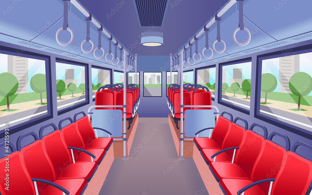 Fototapeta premium Bus inside view. Empty bus interior. Vector Illustration.