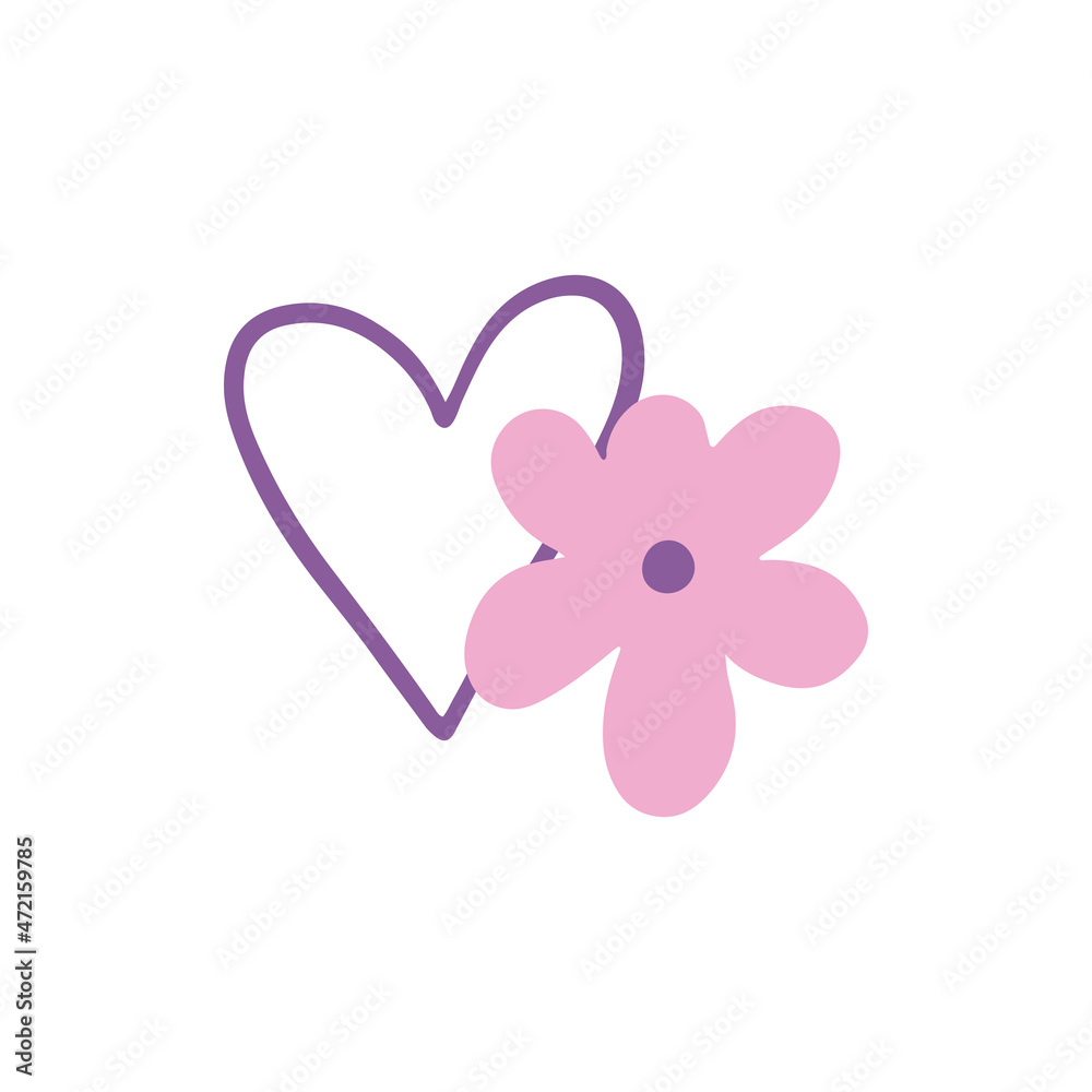 vector doodle heart and flowers, isolated element vector doodle heart and flowers, isolated element