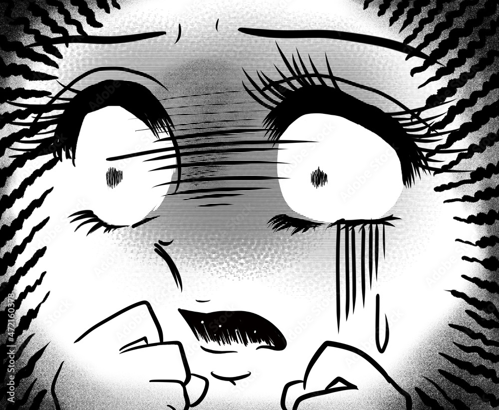70年代少女漫画恐怖で白目になる美女の顔ドアップ Stock Illustration Adobe Stock