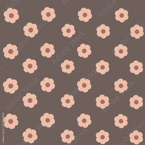 Ovary flower with round brown pollen repeat on vintage brown background, pattern for fabric, tile, tablecloth, cloth paper box.