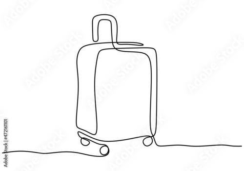 Continuous one line of a travel bag luggage stroller isolated on white background. photo