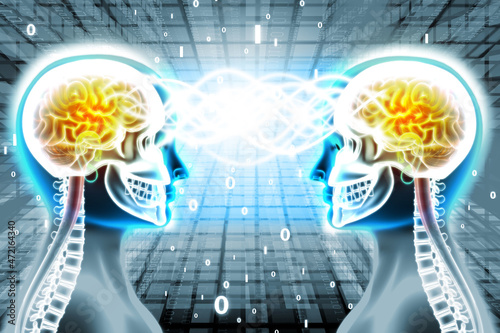 Cerebral or brain activity in caudate nucleus.Connection between two people.Human technology on abstract digital background.3d illustration photo