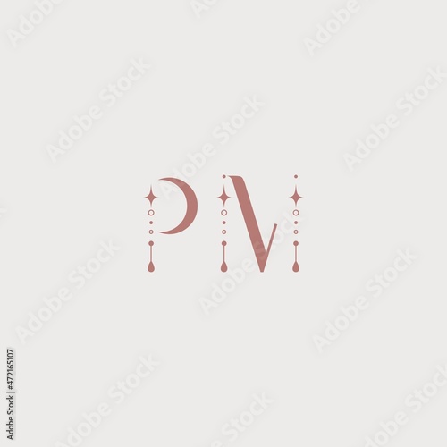 Vector logo in letters PM. Elegant emblem for jewelry, astrology, shop, cafe, restaurant. Magic vector illustration.