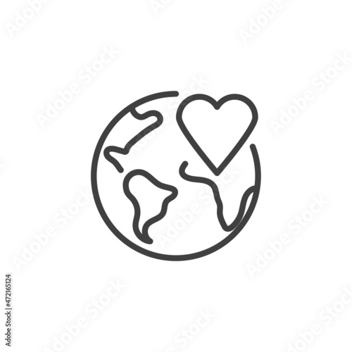 Globe with heart line icon
