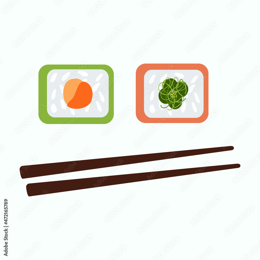 Sushi with chopsticks for use in sushi bar design Sushi with chopsticks for use in sushi bar design