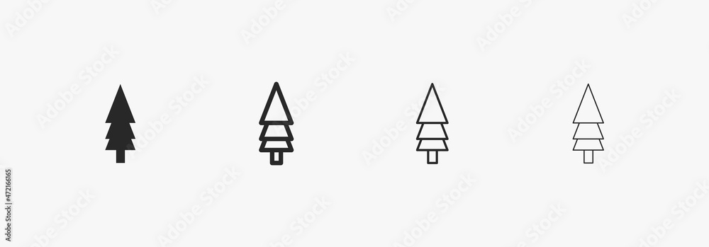 Collection of pine for decoratin. Fir icon set isolated on white background. Tree outline logo vector